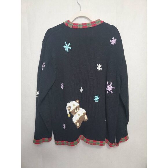 Storybook Knits Vintage Christmas Teddy Bears Ugly Cardigan V Neck Sweater - Picture 9 of 14